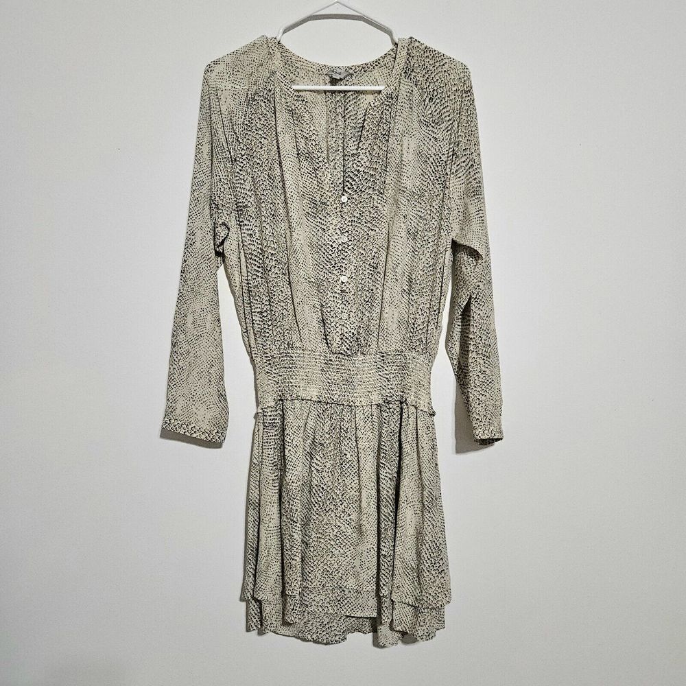 Rails‎ Jasmine Dress Sz M Cream Snakeskin Allover Reptile Print Mini Longsleeve